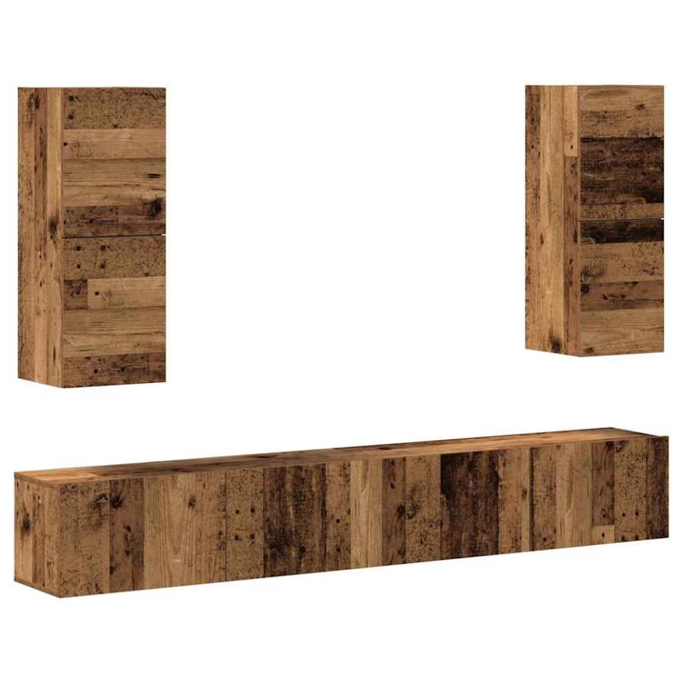 Vidaxl 4 Piece Tv Cabinet Set Wall-Mounted Old Wood Engineered Wood Tv Cabinet