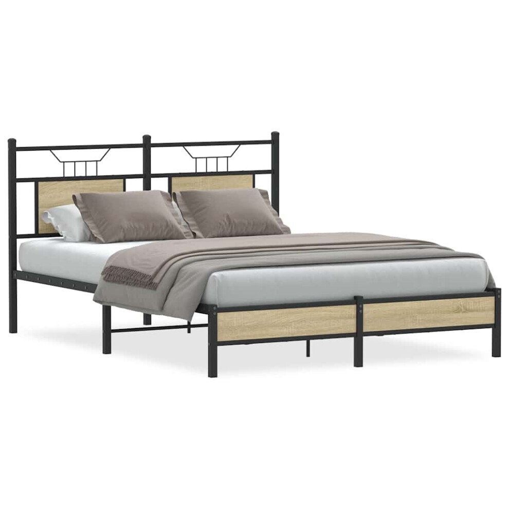 Vidaxl (Sonoma Oak, 140 X 190 Cm) Metal Bed Frame Without Mattress Double Bed
