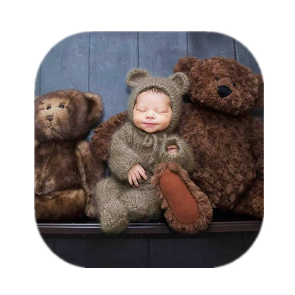 Born Photography Props Outfits Mohair Bear Hat & Footed Romper For Baby Photo Props Born Photo Shoot Props 940534638419