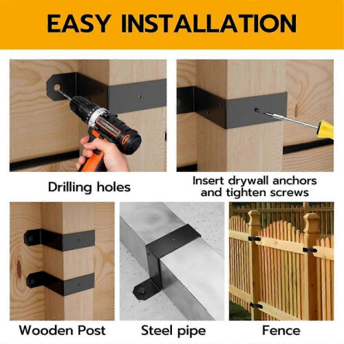 4pcs Strap Post Ties Black Deck Fence for Post U Bracket,Can Be Fence Post Brackets for Metal Posts 2