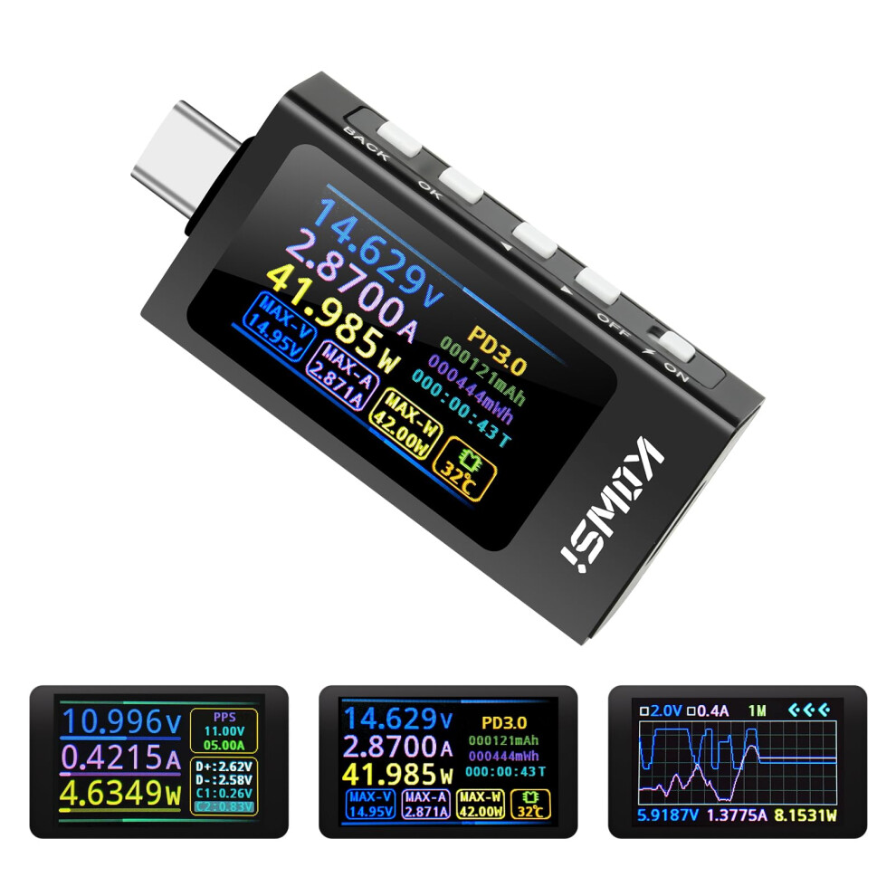 Type-C Tester Dc4-30V 0-12A Multifunctional Power Meter With 1.14Inch Ips Digital Display 940534638846
