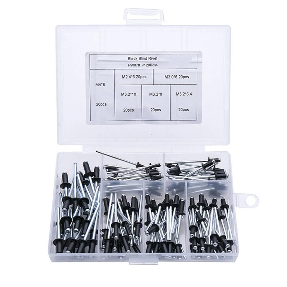 120Pcs/Box M2.4 M3.2 M4 Black Pull Nail Open Aluminum Core Rivet Decoration Nail Pull Rivet 940534639362