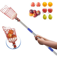 Fruit Picker Pole with Basket - 10 Foot Adjustable Height Fruit Picker Tool