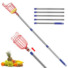 7 Feet Extendable Fruit Picker Pole with Metal Basket 35-86 Inch Stainless Steel