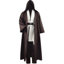 (M,White)Adult Tunic Costume For Jedi Outfit Skywalker Halloween Cosplay Costume Hooded Robe Cloak Full Set Uniform Three Versions