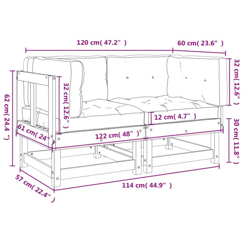 VidaXL vidaXL Ecksofas mit Kissen 2 Stk. Massivholz Douglasie 2