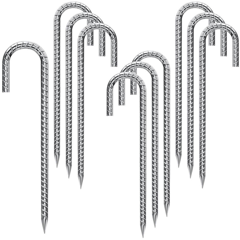 Rebar Stakes 12 Inch 10 Pack Tent Stakes Metal J Hook, Fence Stakes For Trampoline, Fence, Camping Tent (10, 12') 940534643208