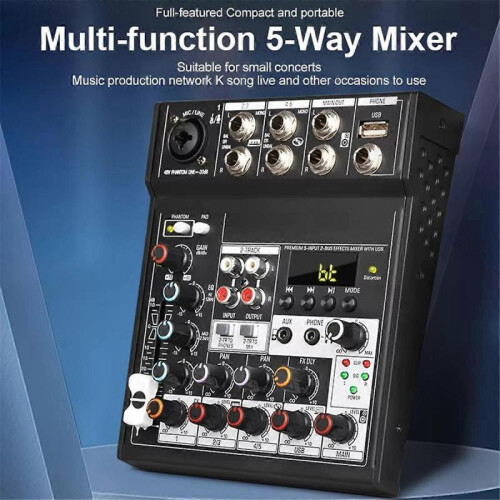Portable Bluetooth Audio Mixer Console 5 Channels Soundcard USB Play Record Computer Playback Mini 1