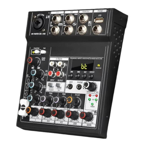 Portable Bluetooth Audio Mixer Console 5 Channels Soundcard USB Play Record Computer Playback Mini