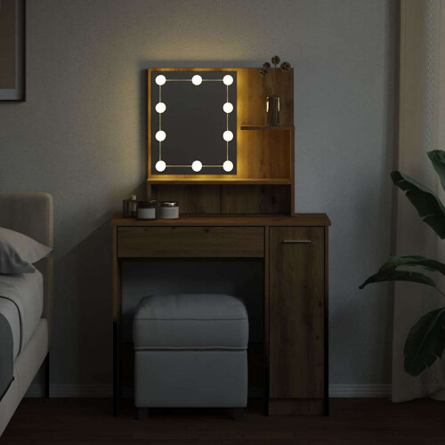 VidaXL (artisan oak) vidaXL Dressing Table with LED Vanity Table Makeup Vanity Desk Cosmetic Table 2