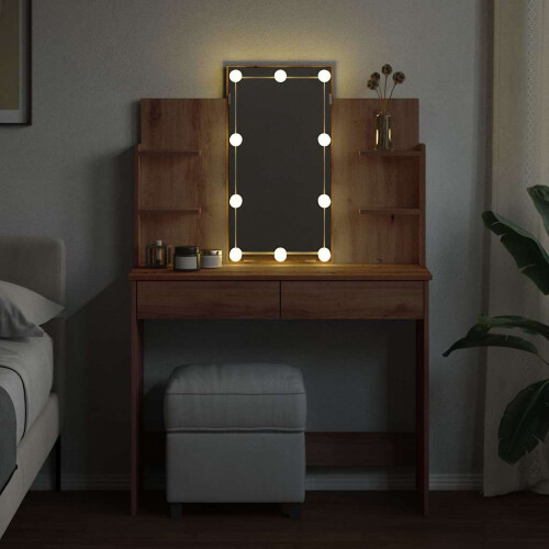 VidaXL (artisan oak) vidaXL Dressing Table with LED Lights Cosmetic Table Makeup Desk 2