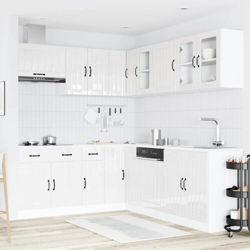 VidaXL (high gloss white) vidaXL 11 Piece Kitchen Cabinet Set Lucca Black Engineered Wood 2