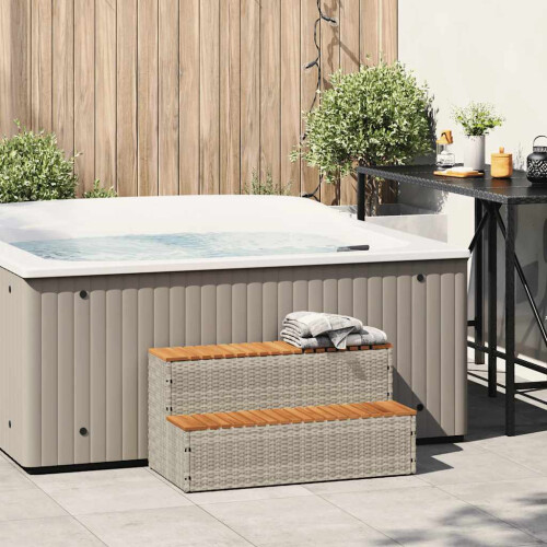 VidaXL (light grey) vidaXL Hot Tub Step Light Grey 100x50x50.5 cm Poly Rattan and Solid Acacia 2
