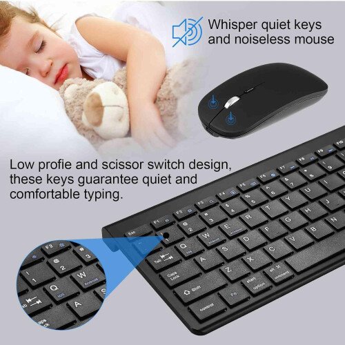 Plug and Play Compact Rechargeable Wireless Bluetooth Full Size Keyboard and Mouse Combo for Wiko Power U30 2