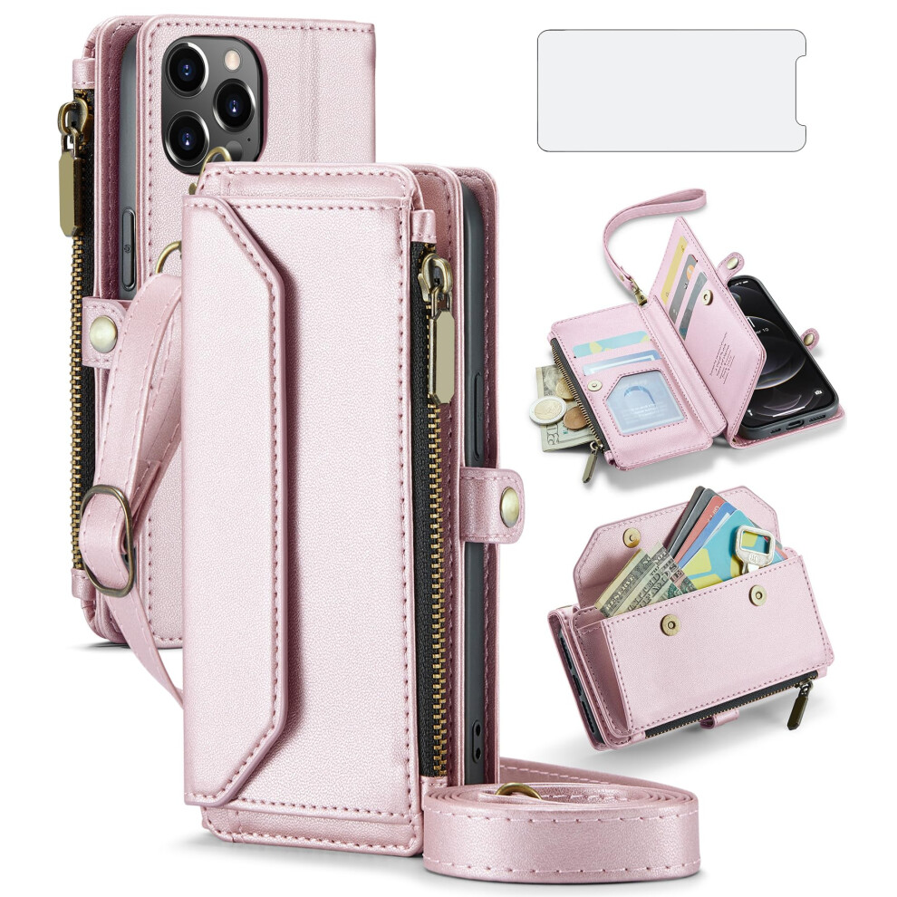 Phone Case For Iphone 12 Pro Iphone12 6.1 Zipper Wallet Cover With Tempered Glass Screen Protector 820064745255