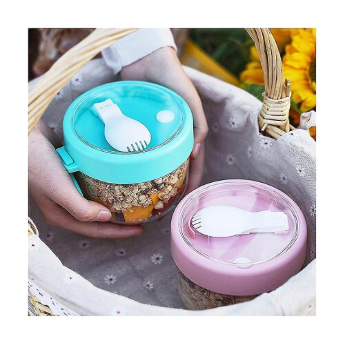 1pcs Reusable Over Oat Container with Lid And Foldable Spoon, 600ml Leak- Oats Jar Portab