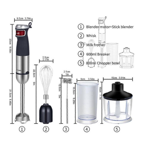 Electric Hand Held Stick Blender 5-in-1 Multi-Purpose Immersion Hand Blender 1200w High-Power Blen 1