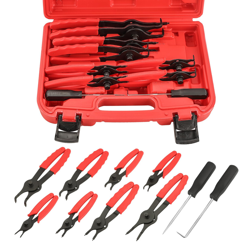 11Pcs Snap Ring Plier Set, Straight & Bent Retaining Ring Pliers, Long Reach With Hook & Pick 940534645608