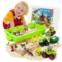 59 PCS Farm Sensory Bin Sandbox with Lid, 2.2 LB Sensory Sand, 40 Toddler Farm Toys