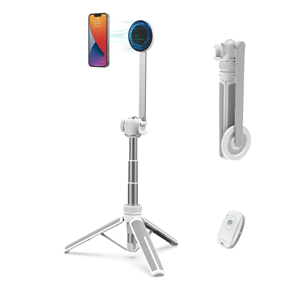 35' Magnetic Selfie Stick Phone Tripod, Extendable with Cold Shoe and Remote, Compatible with Phones