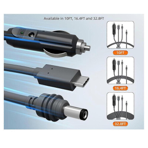 For Mini 3-in-1 DC Power Cable 16FT, USB-C 12-24V Lighter Plug & DC Male Cord Input Power Cable 1