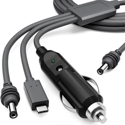 For Mini 3-in-1 DC Power Cable 16FT, USB-C 12-24V Lighter Plug & DC Male Cord Input Power Cable