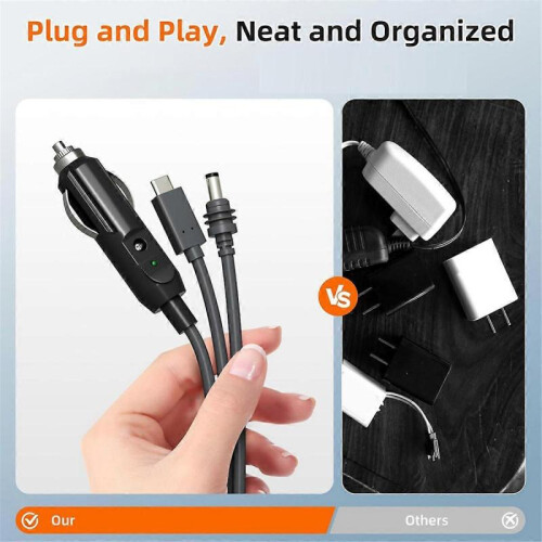For Mini 3-in-1 DC Power Cable 16FT, USB-C 12-24V Lighter Plug & DC Male Cord Input Power Cable 2