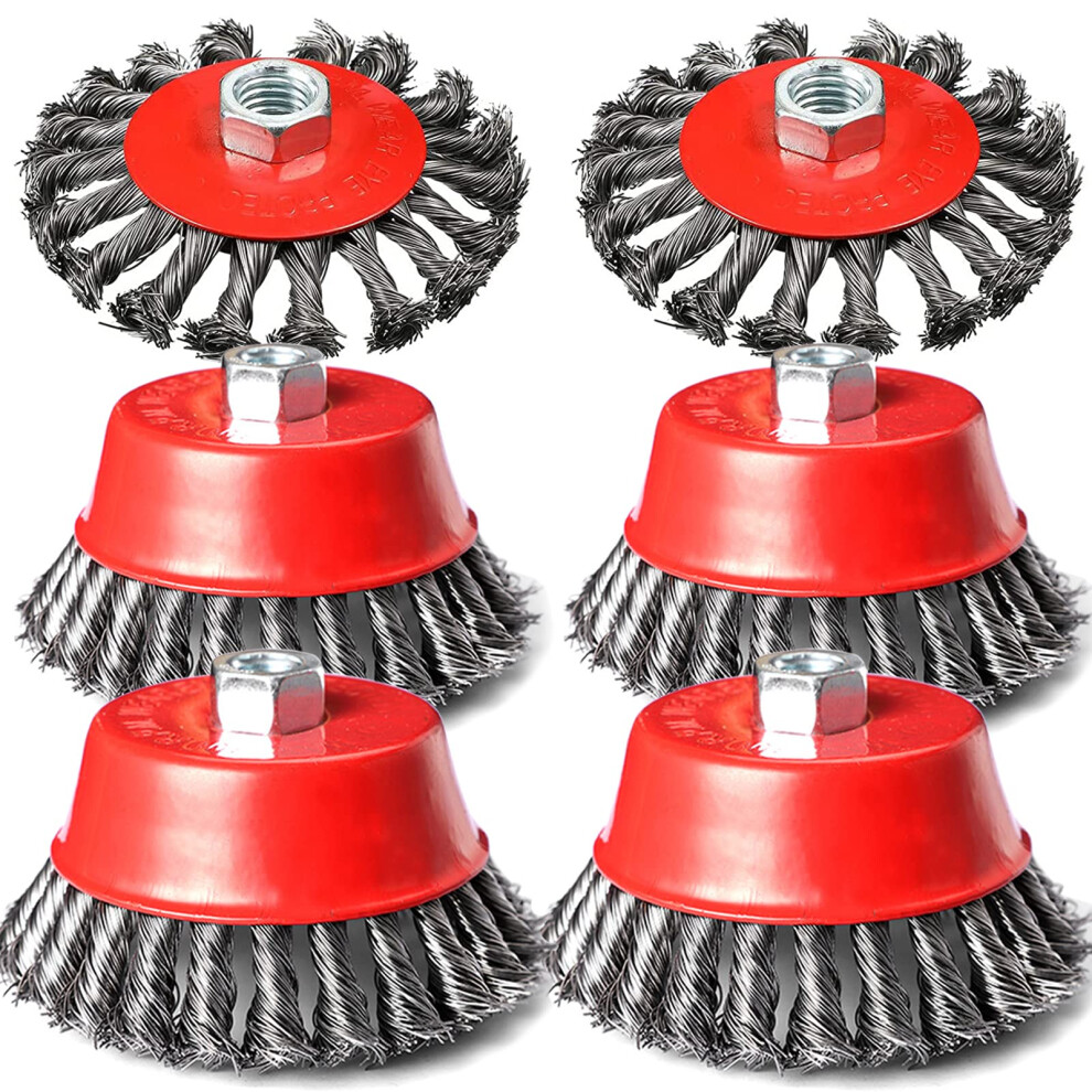 4 Inch Wire Wheel Brush Set For Grinder, 6 Pack For 4 1/2 Angle Grinder, 5/8 Inch-11 Threaded Arbor Refï¼Xwd 940534646964