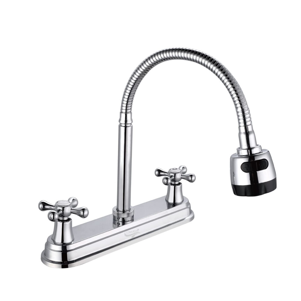 2 Handle Kitchen Faucet, High Arc Swivel Stainless Steel Kitchen Sink Faucet With Flexible Spout 940534646919