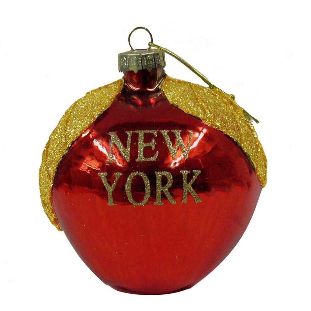 Kurt S Adler Kurt Adler """"New York"""" Glass Apple Christmas Ornament Red