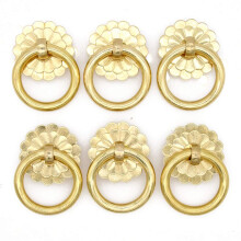 6 PCs Vintage Golden Brass Ring Pulls  Pure Solid Brass Cabinet Hardware Ring Size 1.4' (3.5 cm)