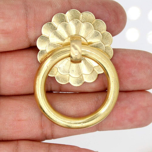 6 PCs Vintage Golden Brass Ring Pulls  Pure Solid Brass Cabinet Hardware Ring Size 1.4' (3.5 cm) 1