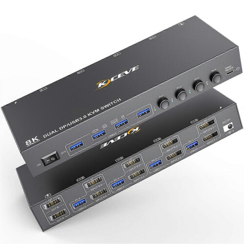 8K DP KVM Switch 2 Monitors 4 Computers 30Hz 4k@144Hz Dual Displayport USB 3.0 Switcher for Keyboa 2