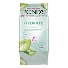 Pond's Vitamin Micellar Wipes Til T?r Hud Hydrater Aloe Vera Fjerner Vandfast Makeup 25 Wipes