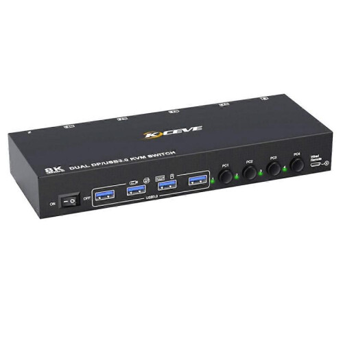 8K DP KVM Switch 2 Monitors 4 Computers 30Hz 4k@144Hz Dual Displayport USB 3.0 Switcher for Keyboa