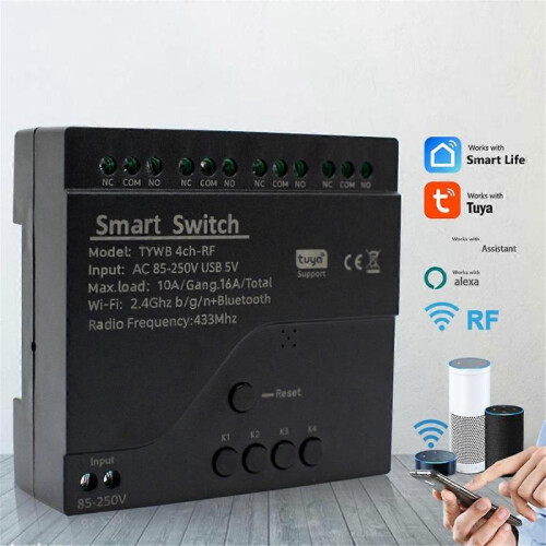 Tuya 4CH Wifi Smart Relay Switch Module Access Control Switch APP RF Remote Control 433M Works with 1