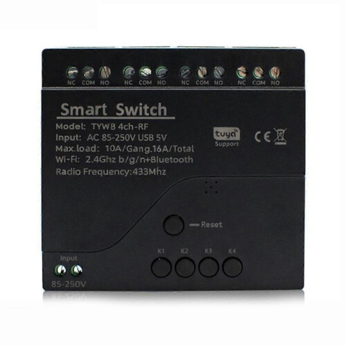 Tuya 4CH Wifi Smart Relay Switch Module Access Control Switch APP RF Remote Control 433M Works with