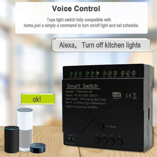 Tuya 4CH Wifi Smart Relay Switch Module Access Control Switch APP RF Remote Control 433M Works with 2