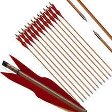 Archery Bamboo Arrows, 32 inch Traditional Hunting Practice Target Arrow 5' Turkey Feathers Fletching Recurve Bow Longbow(Pack of 12)