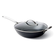GreenPan x Food 52 Five Two Essentials: Carbon Steel 12"""" Wok med foldbart stativ PFAS-fri Multi Clad Induktion Opvaskemaskine Sikker Ovn Sikker