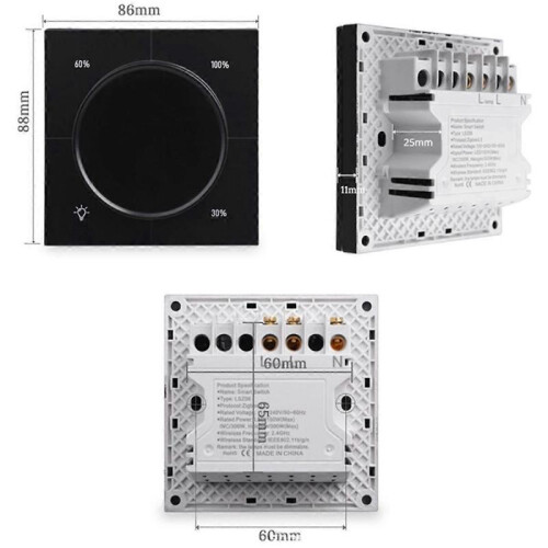Infinite Knob Dimmer Regulator Zigbee 3.0 PC Panel Wall Light Switch 150-300W AC 110-240V Digital L 1