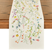 Wildflowers Bloom Flowers Spring Table Runner, Seasonal Summer Floral Kitchen Dining Table Decoration for Home Party Decor 13x72 Inch