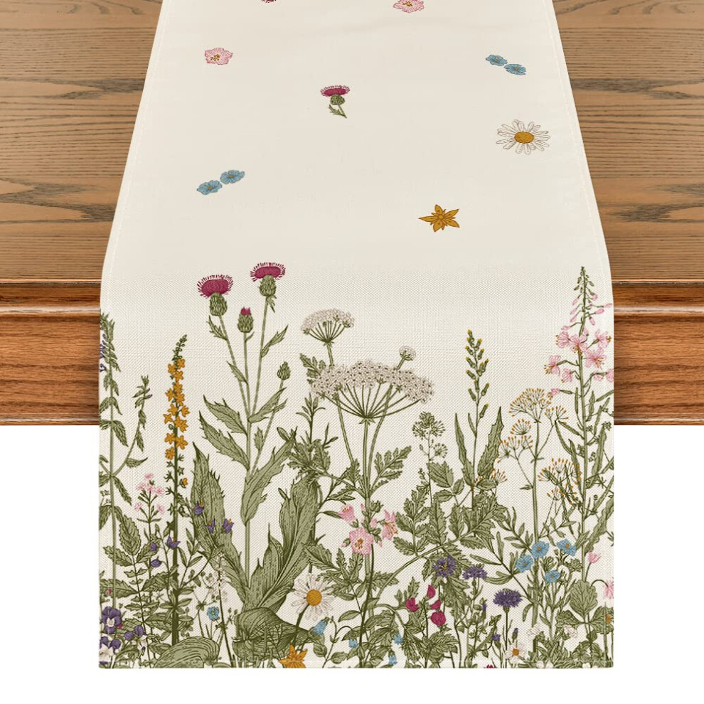 Antique Herbs and Wild Flowers Summer Table Runner, Spring Fall Kitchen Dining Table Decoration for Home Party 13x72 Inch-image-OPC-PHXPDVX-NEW