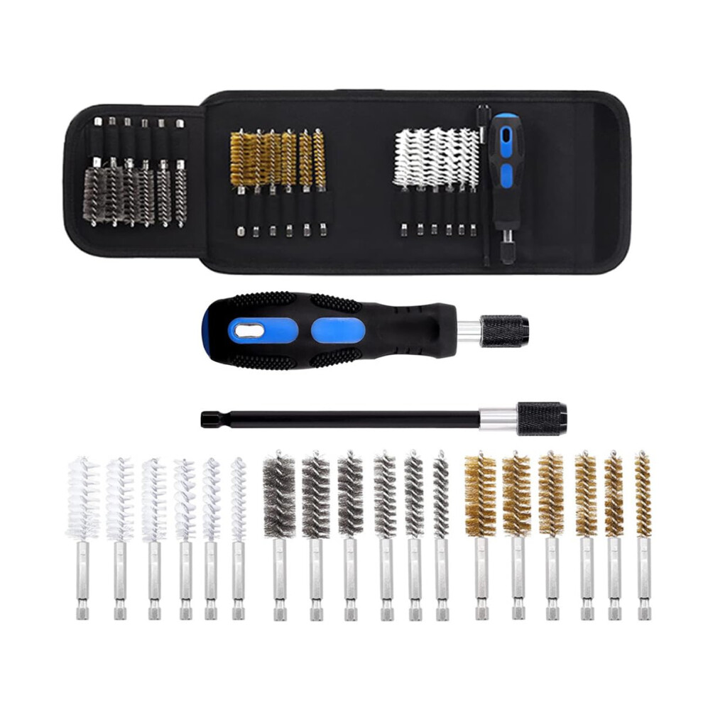 20Pcs 3 Types 6 Size Bore Wire Brush Set, Stainless Steel, Brass, Nylon Cleaning Brushes 820064751348