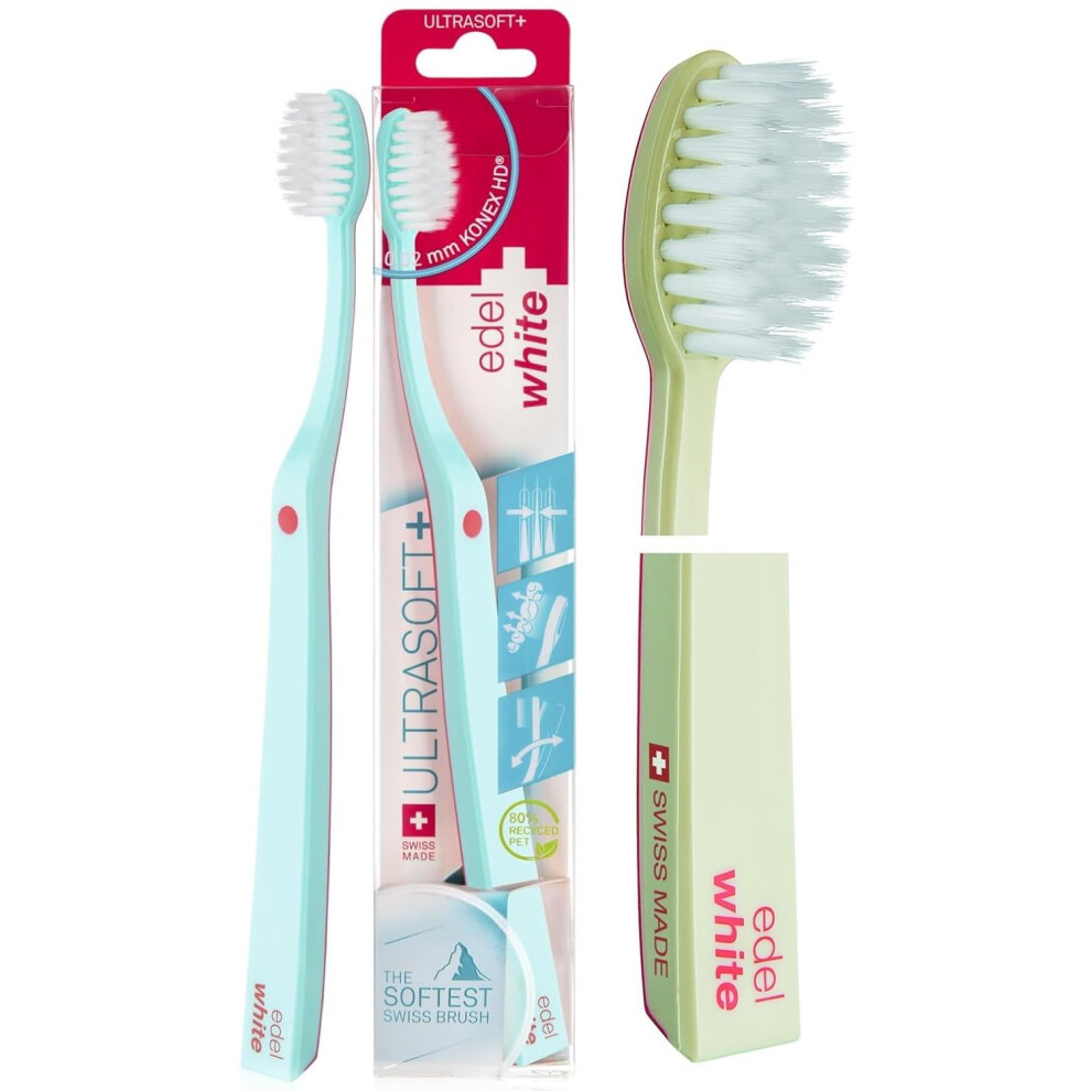 Edel+ Ultra-Soft Swiss-Made Toothbrush For Adults - Extra Soft For Sensitive Gums - Super Soft Bristle Design White