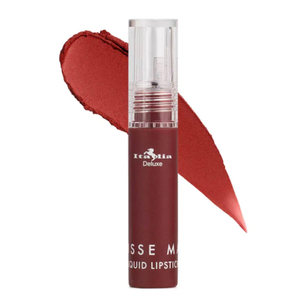 Italia Deluxe Pick 1 Mousse Matte Liquid Lipstick Comfortable Velvet Finish & Zipper Bag (190-08 : Poison Apple Full Size)