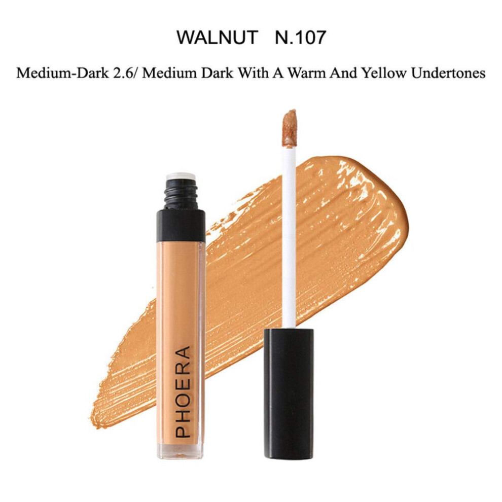 Phoera Dark Aquapurity Liquid Concealer Full Coverage Makeup Face Moisturizer Foundation Conceal Under Eye Circles (107 Walnut)