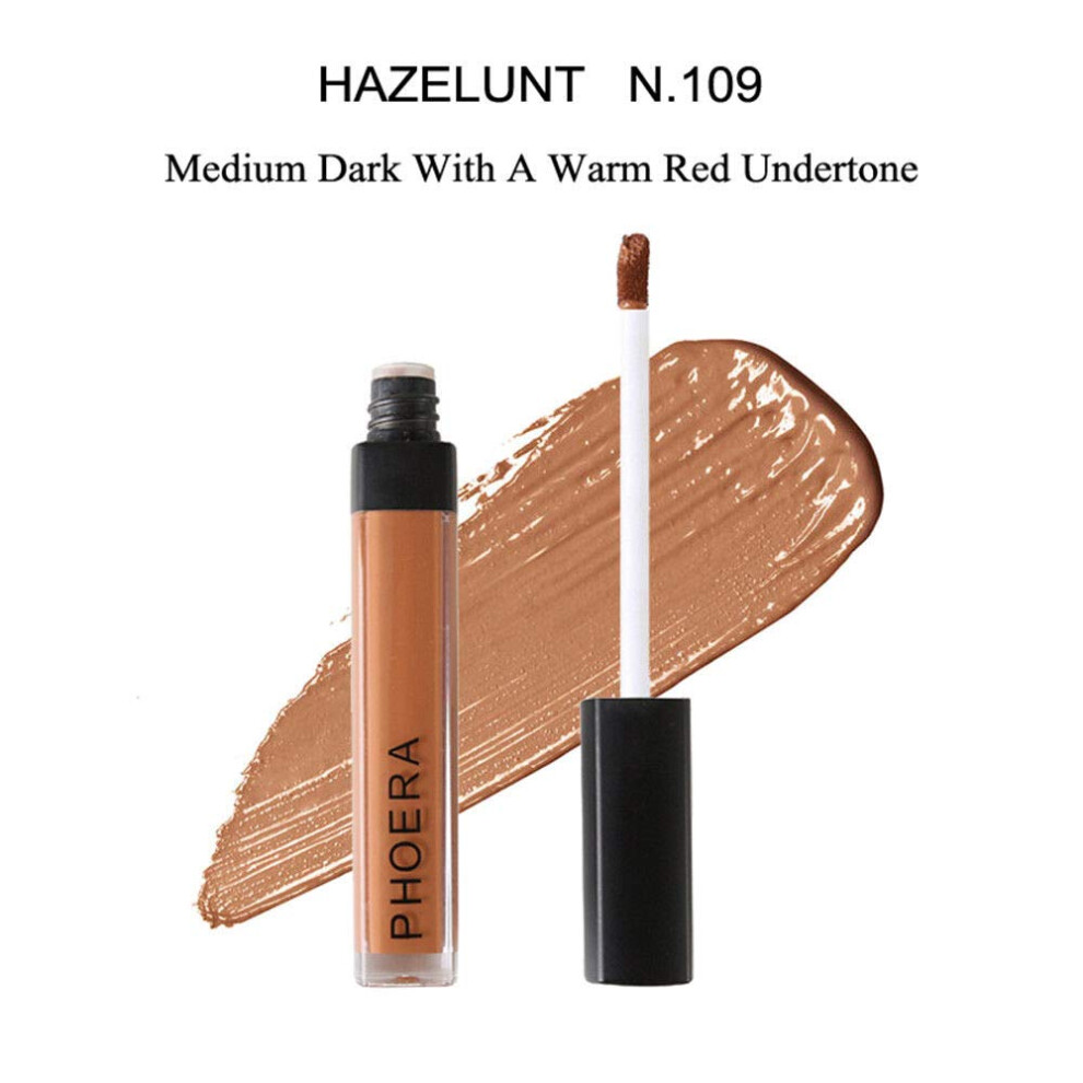 Phoera Dark Aquapurity Liquid Concealer Full Coverage Makeup Face Moisturizer Foundation Conceal Under Eye Circles (109 Hazelnut)