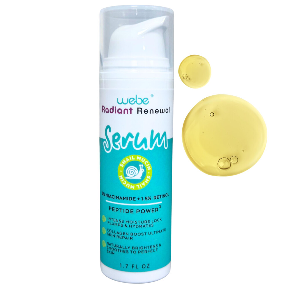 Webe Radiant Renewal Face Serum With Snail Mucin Niacinamide Retinol Vitamin C Hyaluronic Acid Zinc Pca & Peptides - Anti-Aging Brightening
