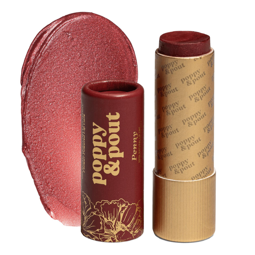 Poppy & Pout All Natural Lip Tint Cardboard Tube Hand-Filled Beeswax Vitamin E Coconut Oil Cruelty Free All-Natural Shades (Penny)